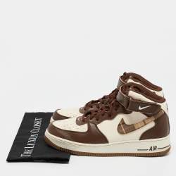 Nike Brown/Beige Leather Air Force 1 Mid '07 Brown Plaid Sneakers Size 43