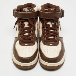 Nike Brown/Beige Leather Air Force 1 Mid '07 Brown Plaid Sneakers Size 43