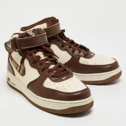 Nike Brown/Beige Leather Air Force 1 Mid '07 Brown Plaid Sneakers Size 43