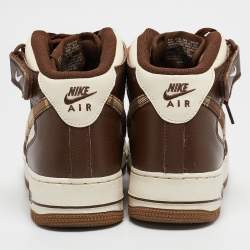 Nike Brown/Beige Leather Air Force 1 Mid '07 Brown Plaid Sneakers Size 43