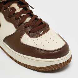 Nike Brown/Beige Leather Air Force 1 Mid '07 Brown Plaid Sneakers Size 43
