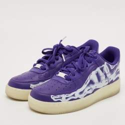 Nike Purple Leather Force 1 Low '07 QS "Purple Skeleton Halloween Sneakers Size 40               