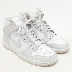Nike White/ Vast Grey Leather Dunk Retro High Sneakers Size 42