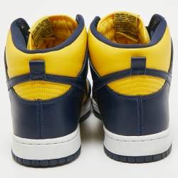 Nike Navy Blue/Yellow Leather Dunk High Michigan Sneakers Size 46