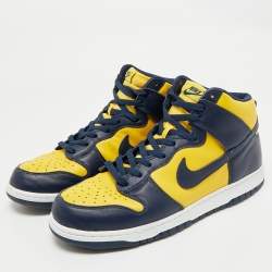 Nike Navy Blue/Yellow Leather Dunk High Michigan Sneakers Size 46
