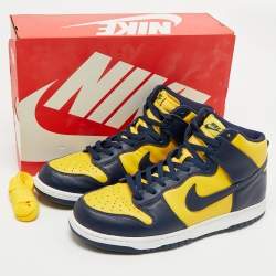 Nike Navy Blue/Yellow Leather Dunk High Michigan Sneakers Size 46