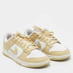 Pre Owned Nike Cream/White Leather Dunk Low Retro Panda Sneakers Size 44.5