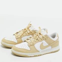 Pre Owned Nike Cream/White Leather Dunk Low Retro Panda Sneakers Size 44.5