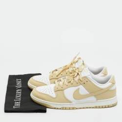 Pre Owned Nike Cream/White Leather Dunk Low Retro Panda Sneakers Size 44.5