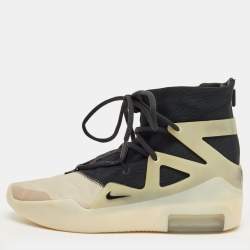 Pre Owned Nike Air X Fear Of God Black/Grey Leather And Mesh Basketball High Top Sneakers Size 42.5