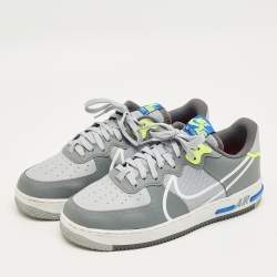 Pre Owned Nike Grey Leather and Canvas Air Force 1 React Wolf Grey Sneakers Size 44.5