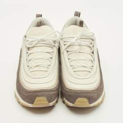 Pre Owned Nike air max 97 Size 45 Beige Knit Fabric and Nubuck Leather Lace Up Sneakers