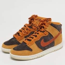 Pre Owned Nike Dunk HI Retro PRM Size 45 Brown/Grey Suede High Top Sneakers