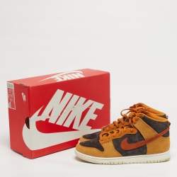 Pre Owned Nike Dunk HI Retro PRM Size 45 Brown/Grey Suede High Top Sneakers