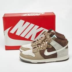 Pre Owned Nike Dunk Light Chocolate Size 45.5 Multicolor Leather and Suede High Top Sneakers