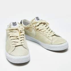 Pre Owned Nike SB Blazer Medicom Toy Size 45.5 Cream Calf Hair Low Top Sneakers