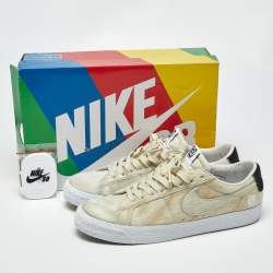 Pre Owned Nike SB Blazer Medicom Toy Size 45.5 Cream Calf Hair Low Top Sneakers