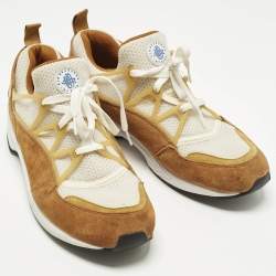 مملوكة مسبقًا Nike Air Trainer 1 Size 46 Brown/White Knit Fabric and Suede Lace Up Sneakers