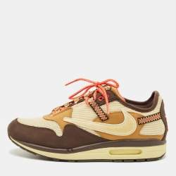 Pre Owned Nike Air Max 1 Size 44.5 Tricolor Mesh and Nubuck Leather Travis Scott Cactus Jack Baroque  Lace Up Sneakers