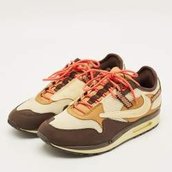 Pre Owned Nike Air Max 1 Size 44.5 Tricolor Mesh and Nubuck Leather Travis Scott Cactus Jack Baroque  Lace Up Sneakers