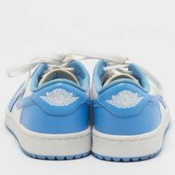 Pre Owned Nike Air Jordan 1 Low SE Size 40.5 Blue/White Leather Lace Up Sneakers