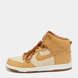 Nike  Light Brown Leather And Canvas Dunk High Acorn Sneakers Size 44