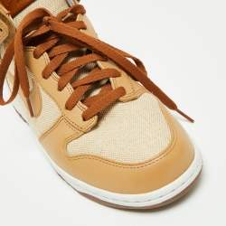 Nike  Light Brown Leather And Canvas Dunk High Acorn Sneakers Size 44