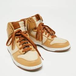 Nike  Light Brown Leather And Canvas Dunk High Acorn Sneakers Size 44