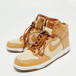 Nike  Light Brown Leather And Canvas Dunk High Acorn Sneakers Size 44