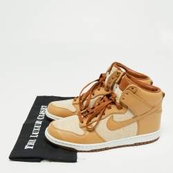 Nike  Light Brown Leather And Canvas Dunk High Acorn Sneakers Size 44