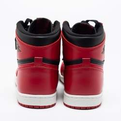 Pre Owned Nike Red/Black Leather Air Jordan 1 High Top Sneakers Size 47