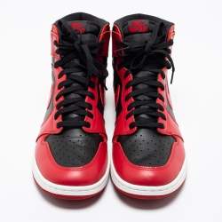 Pre Owned Nike Red/Black Leather Air Jordan 1 High Top Sneakers Size 47