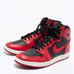 Pre Owned Nike Red/Black Leather Air Jordan 1 High Top Sneakers Size 47