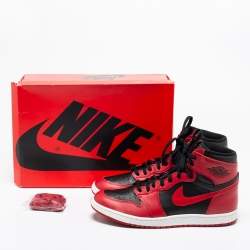 Pre Owned Nike Red/Black Leather Air Jordan 1 High Top Sneakers Size 47