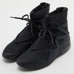 Pre Owned Nike Air X Fear Of God Black Leather and Mesh High Top Sneakers Size 42.5