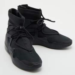 Pre Owned Nike Air X Fear Of God Black Leather and Mesh High Top Sneakers Size 42.5