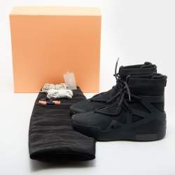 Pre Owned Nike Air X Fear Of God Black Leather and Mesh High Top Sneakers Size 42.5