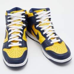 Nike Blue/Yellow Leather Dunk Michigan High Top Sneakers Size 45