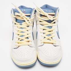 Pre Owned Nike SB Dunk White/Blue Leather Atlas Lost High Sneakers Size 45.5