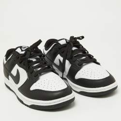 Nike Black/White Leather Dunk Low Top Sneakers Size 45