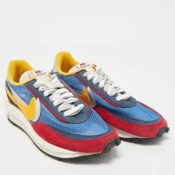 Pre Owned Nike x Sacai Multicolor Mesh and Leather LDWaffle Varsity Blue Sneakers Size 42.5