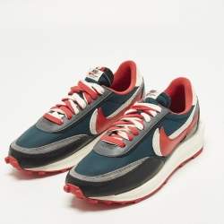 Pre Owned Nike x Sacai x Undercover LD Waffle Midnight Spruce University Red Size 45 Multicolor Leather and Nylon Low Top Sneakers