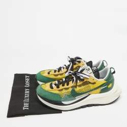 Nike x Sacai Green/Yellow Mesh and Suede Vaporwaffle Sneakers Size 43