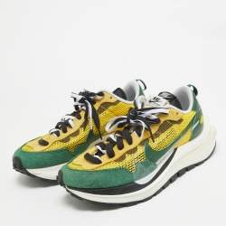 Nike x Sacai Green/Yellow Mesh and Suede Vaporwaffle Sneakers Size 43