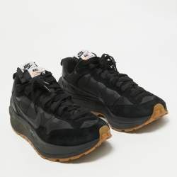 Pre Owned Nike x Sacai Black Leather and Nylon VaporWaffle Black Gum Sneakers Size 46