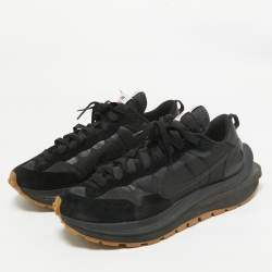Pre Owned Nike x Sacai Black Leather and Nylon VaporWaffle Black Gum Sneakers Size 46