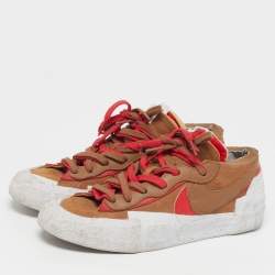 Pre Owned Nike x Sacai Blazer Size 44 Brown/Red Leather and Suede Lace Up Sneakers