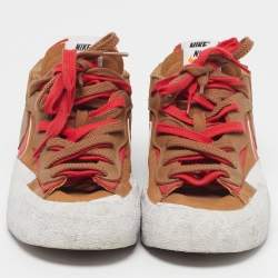 Pre Owned Nike x Sacai Blazer Size 44 Brown/Red Leather and Suede Lace Up Sneakers