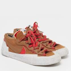 Pre Owned Nike x Sacai Blazer Size 44 Brown/Red Leather and Suede Lace Up Sneakers