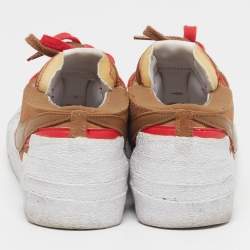 Pre Owned Nike x Sacai Blazer Size 44 Brown/Red Leather and Suede Lace Up Sneakers